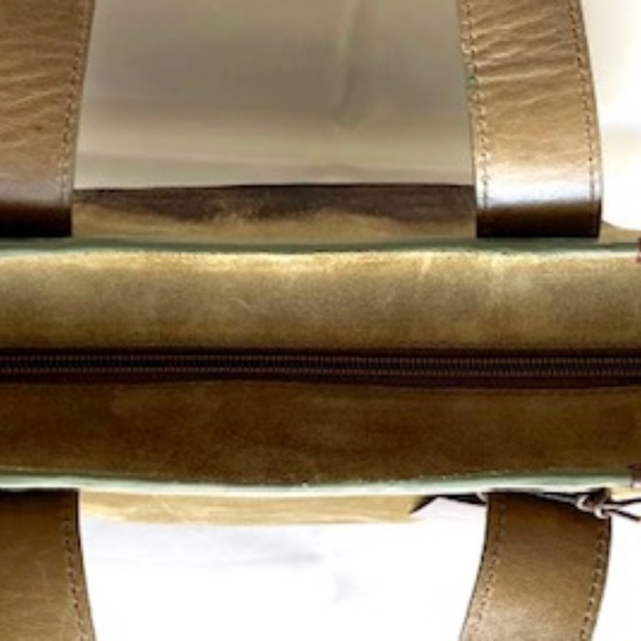 COLE HAAN LODEN GREEN SUEDE ZIP TOTE BAG - Picture 3 of 5